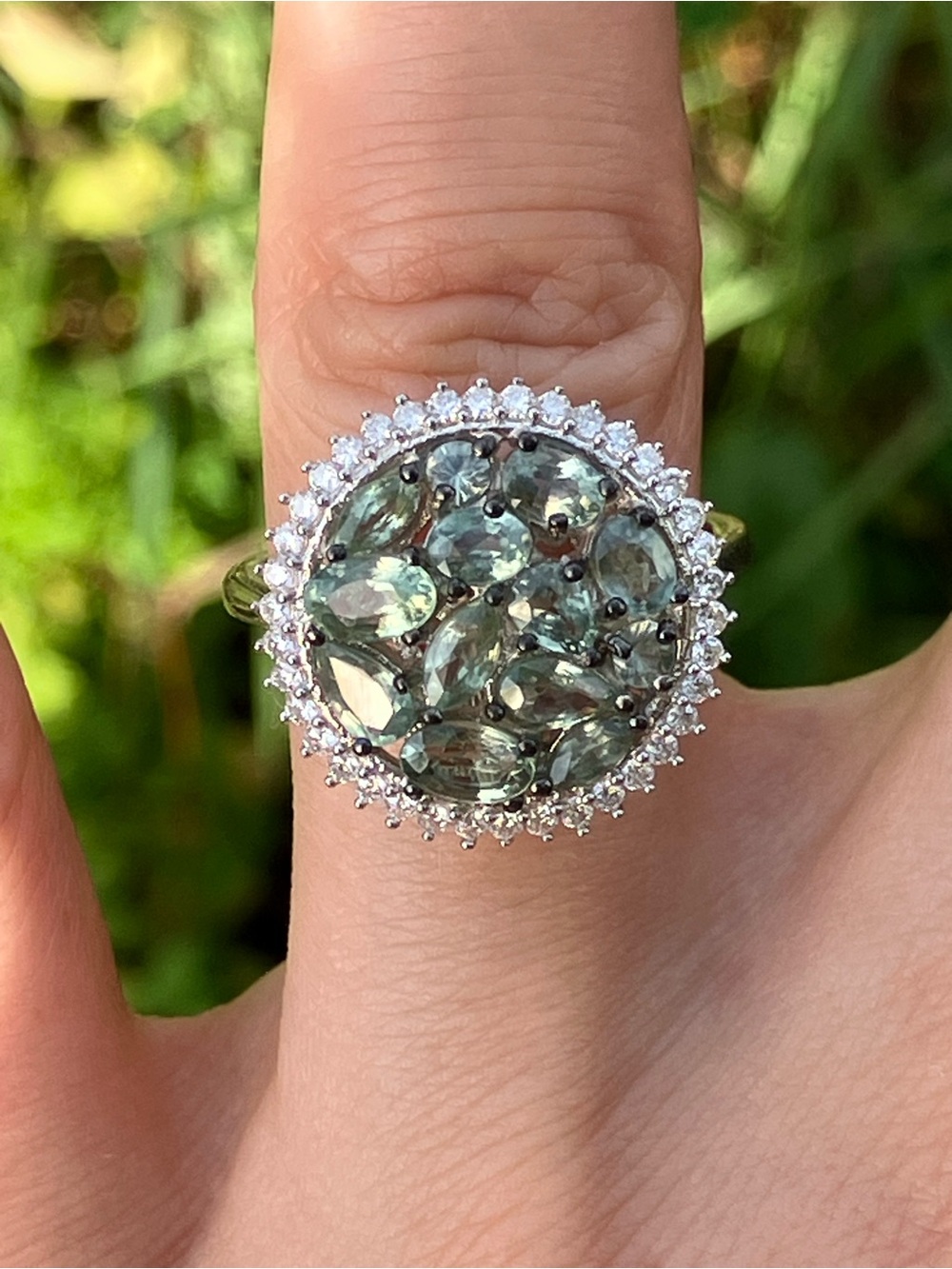 Green Sapphire Moissanite Sterling Silver Ring Size 8